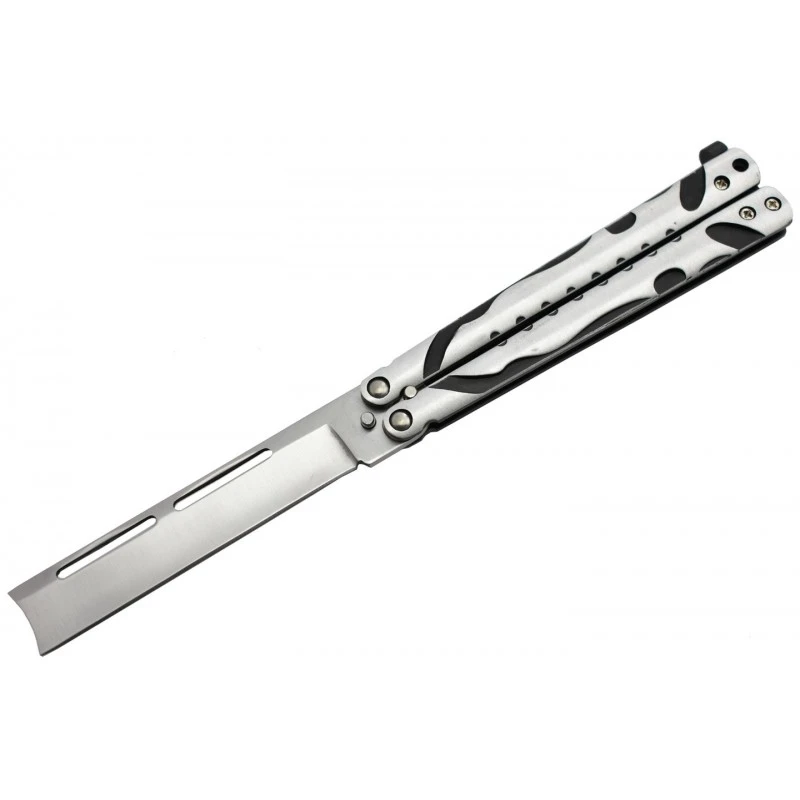 Couteau Papillon Razor Blade Alu Noir Silver 3 Couteau Papillon Razor Blade Alu Noir Silver