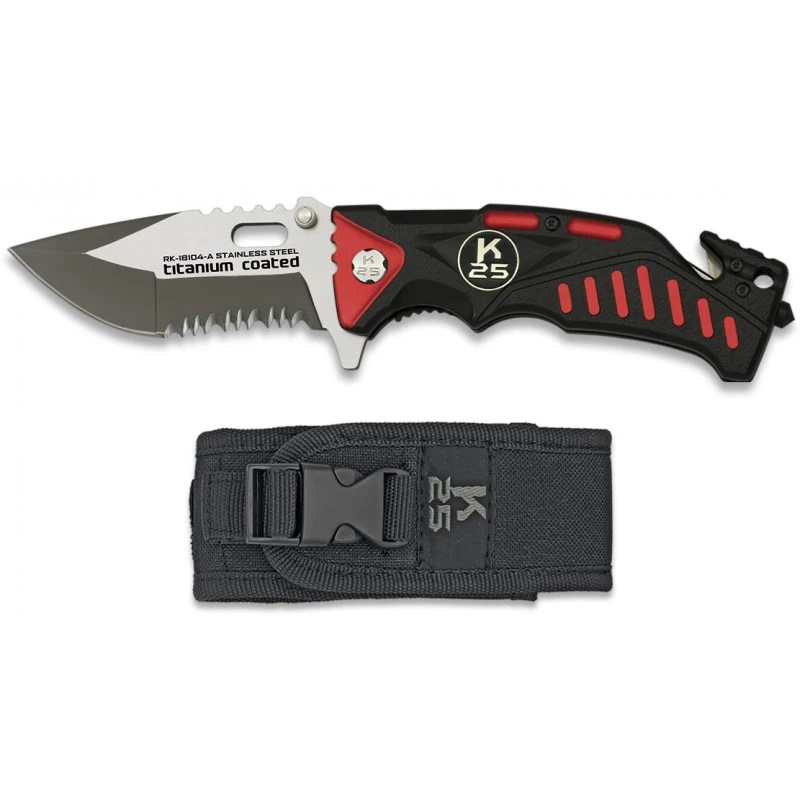 Couteau Pliant Tactique K25 FOS Noir/rouge Lame 87mm 3 Couteau Pliant Tactique K25 FOS Noir/rouge Lame 87mm