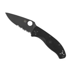 Couteau Spyderco Tenacious Tout Noir Lame Semi-dentée